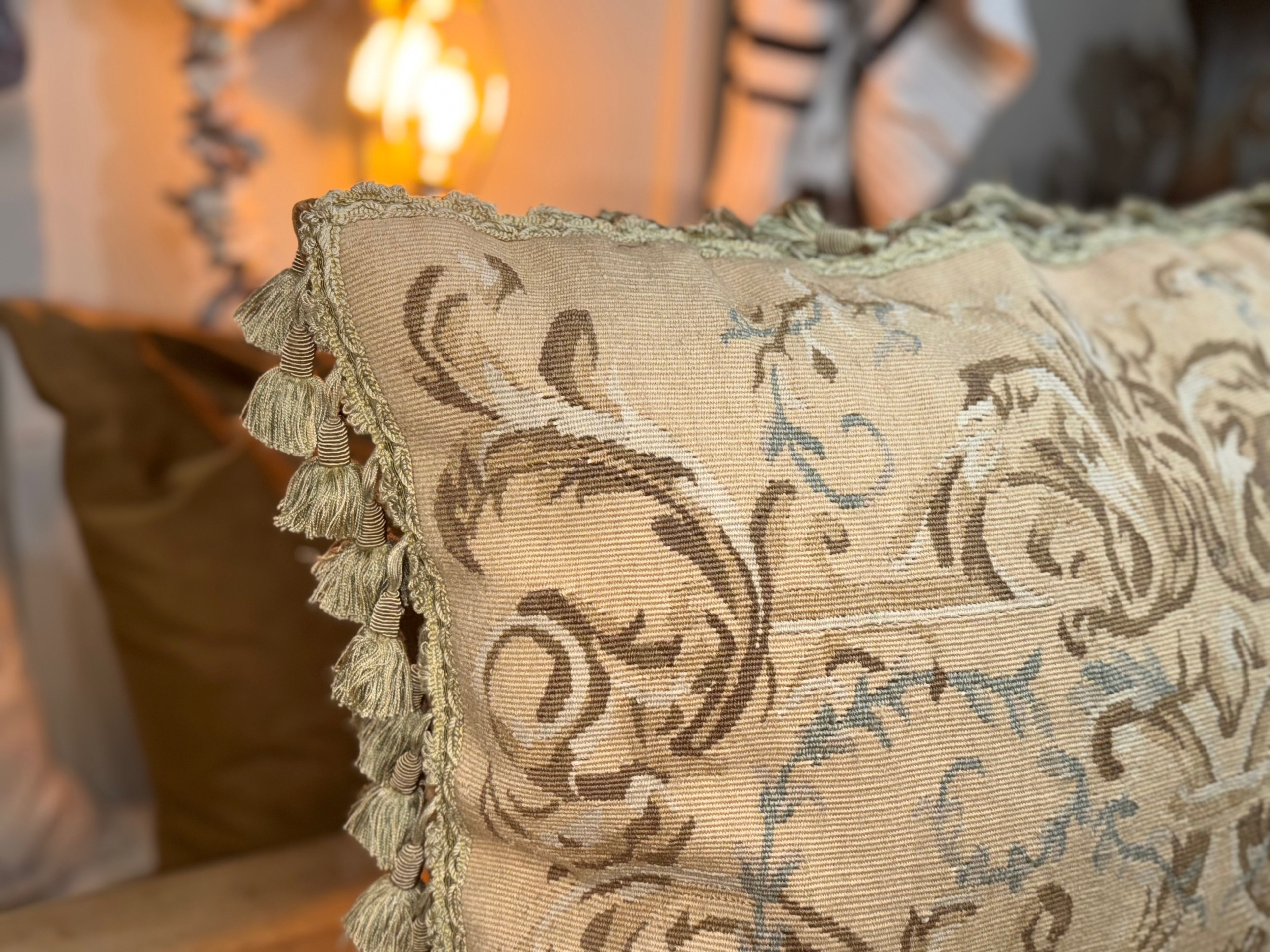 Vintage Katha Diddle Wool Needlepoint Pillow w/Tassels