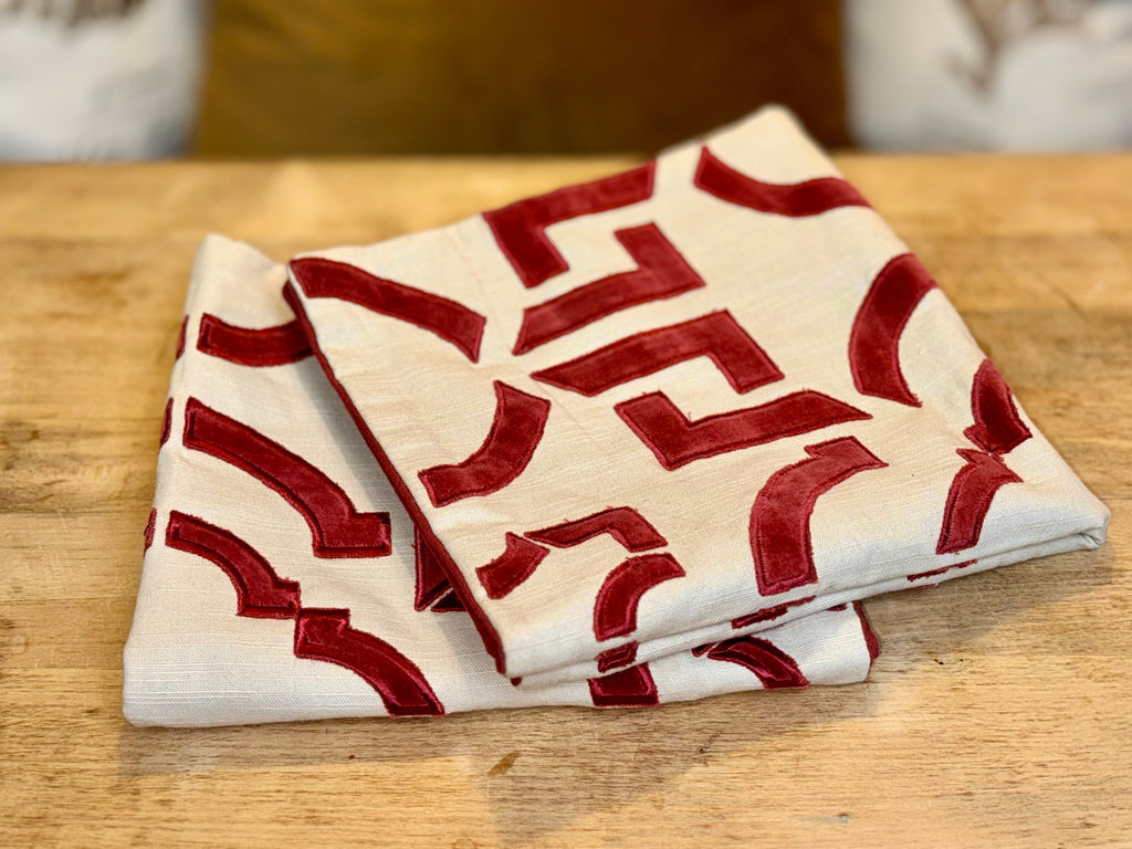 Geometric Red and Cream Pillow Cases (Set of 2)