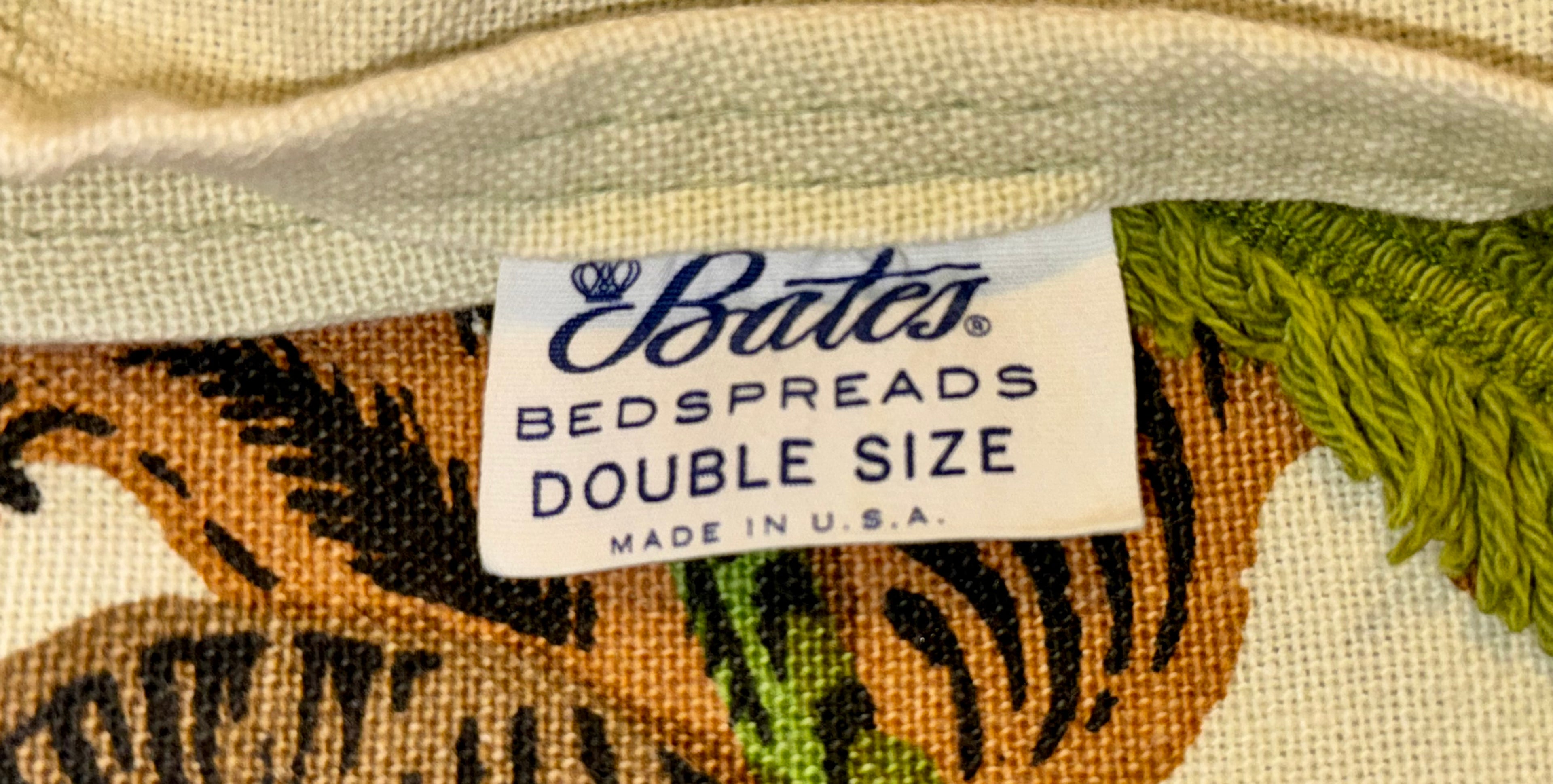 Vintage Bates Bedspread Double Blue Green Floral w/ Fringe