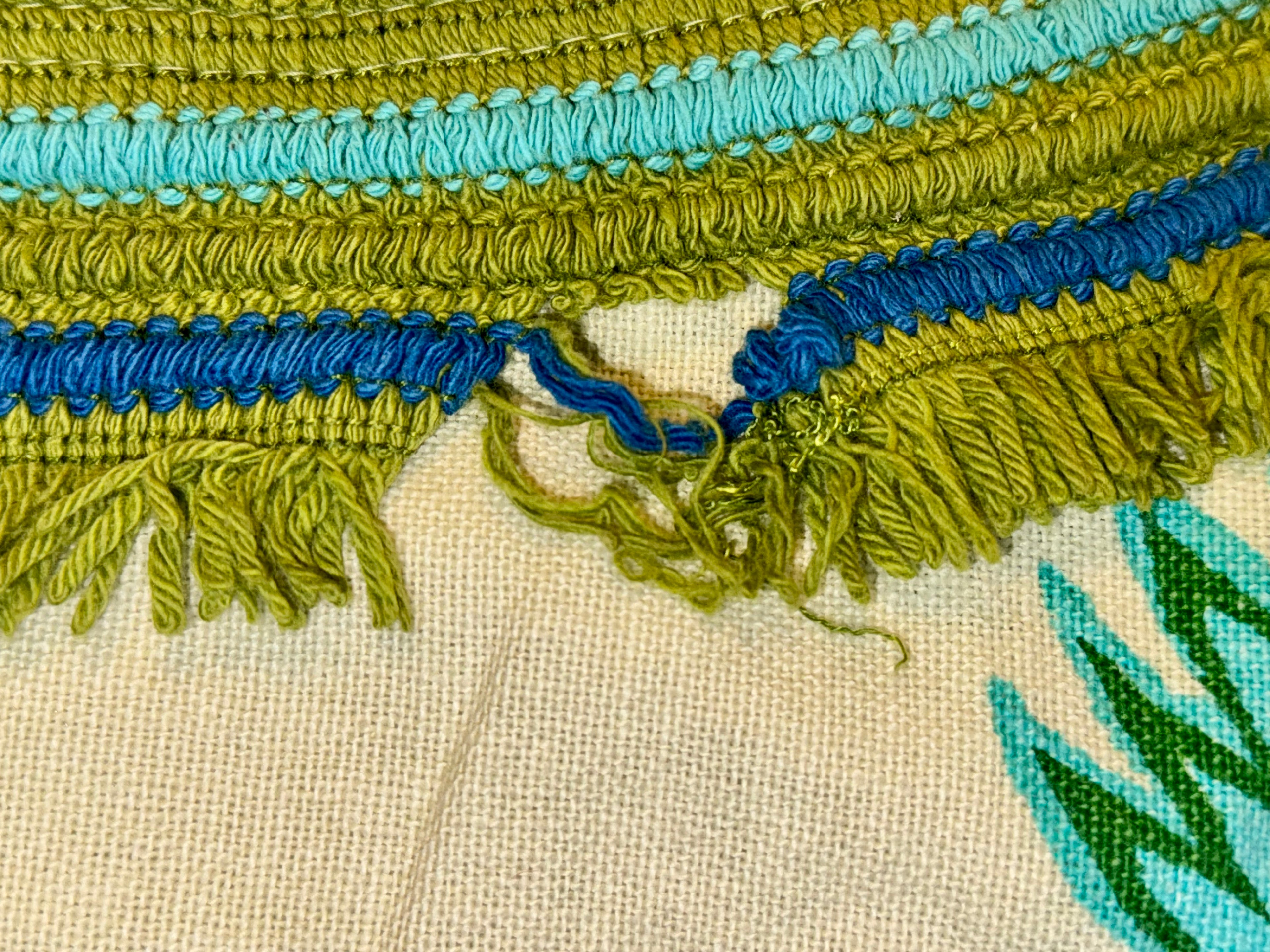 Vintage Bates Bedspread Double Blue Green Floral w/ Fringe