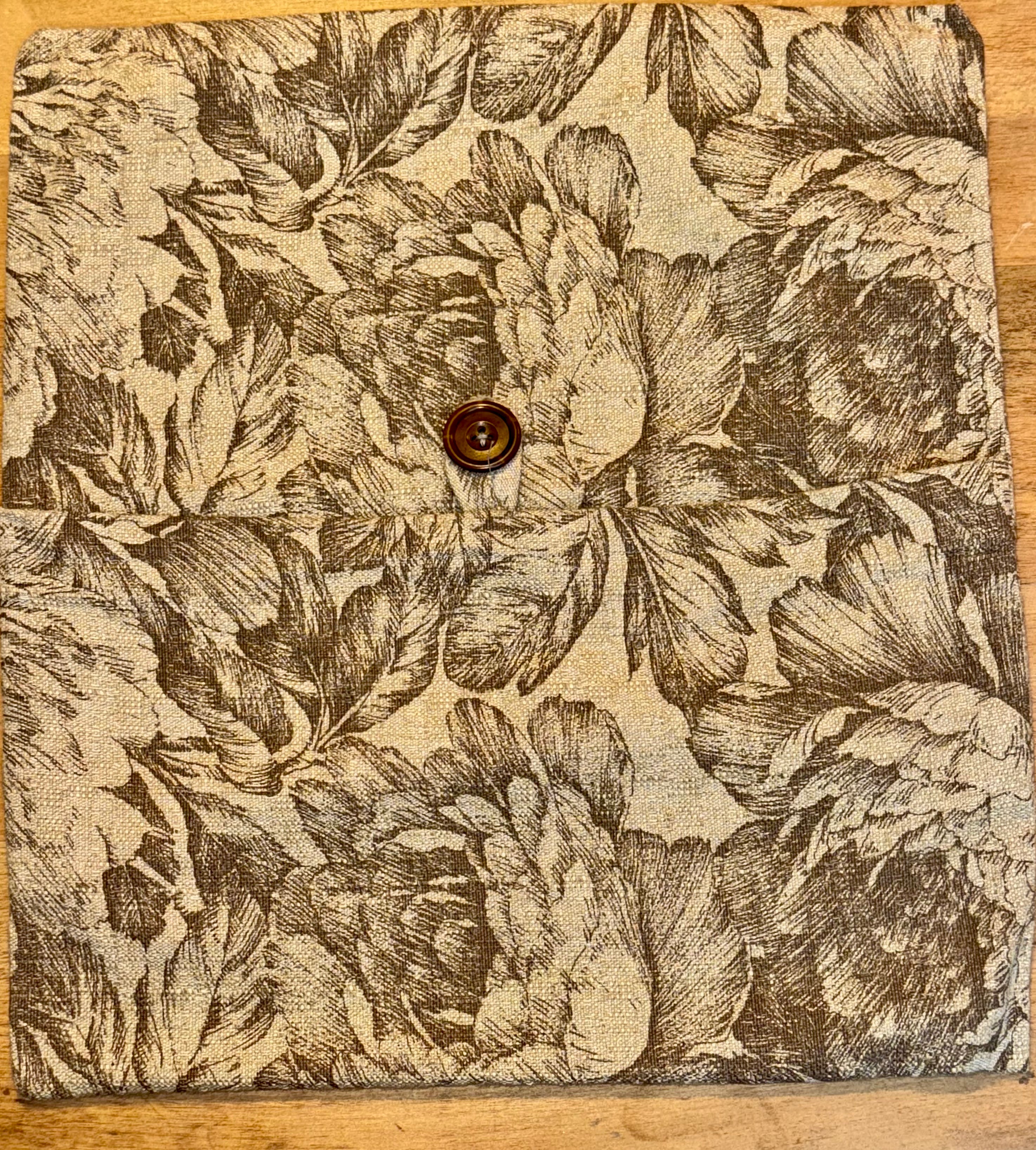 Natural Floral Brown Throw Pillow Case w/Button
