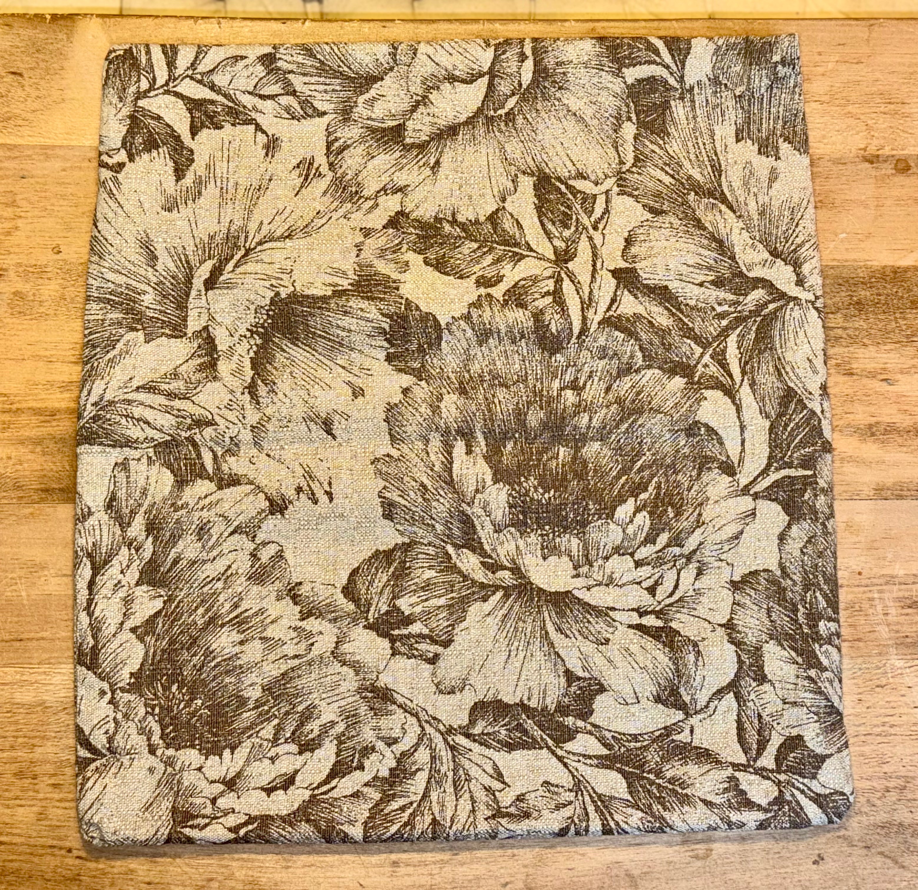 Natural Floral Brown Throw Pillow Case w/Button