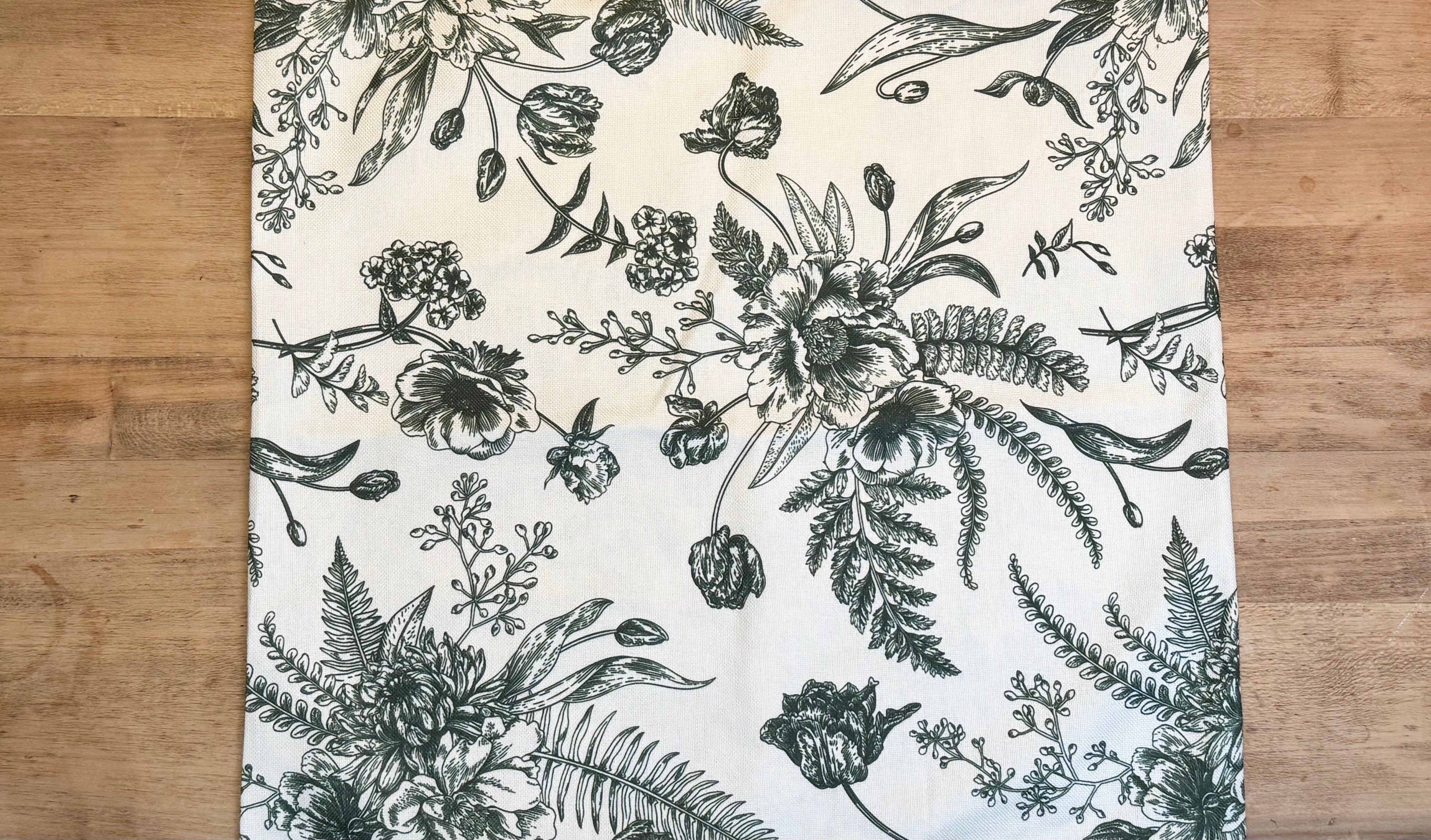 Green/Cream Floral Pillow Case-Poly Blend (Set of 2)