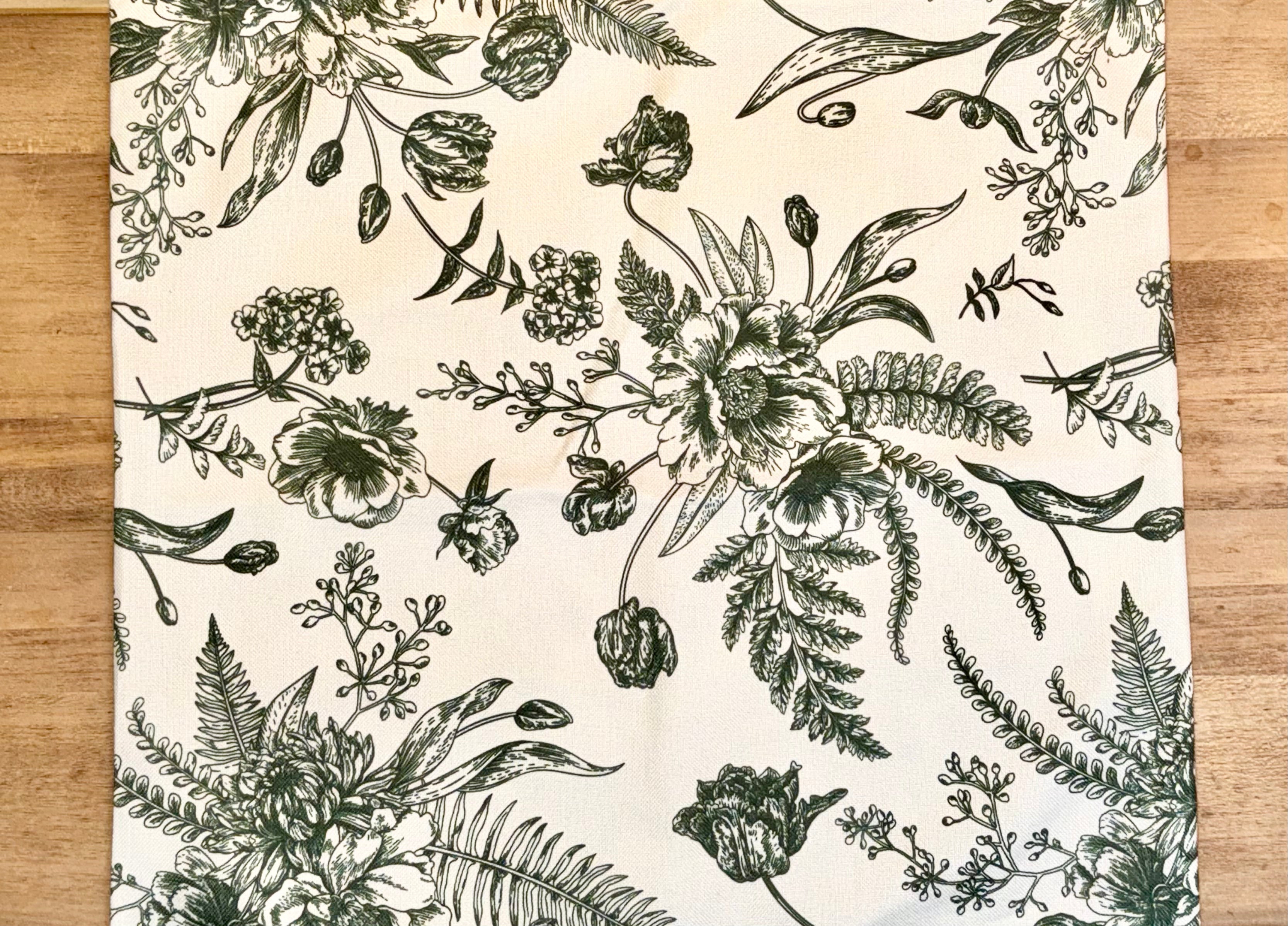 Green/Cream Floral Pillow Case-Poly Blend (Set of 2)