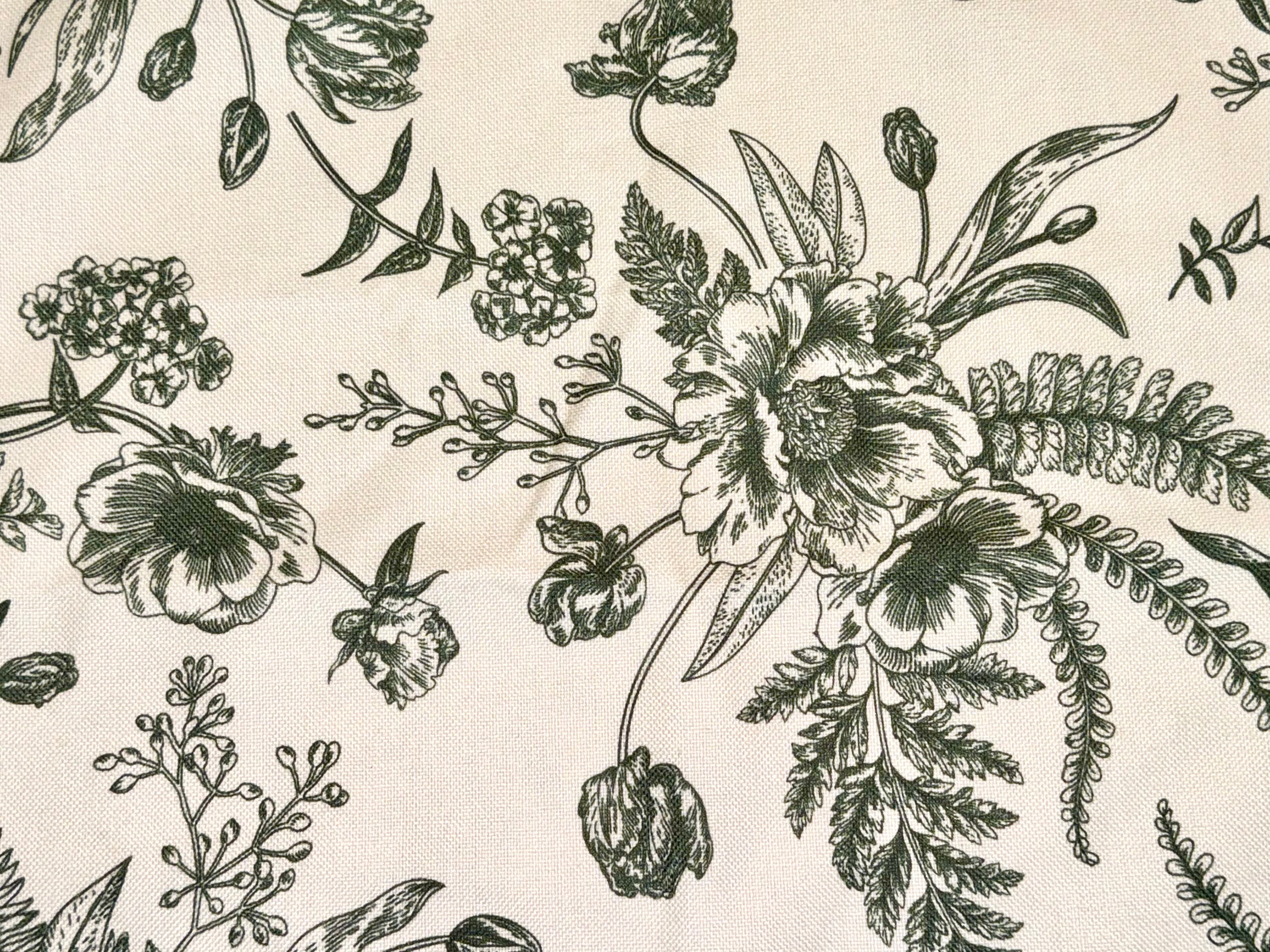 Green/Cream Floral Pillow Case-Poly Blend (Set of 2)