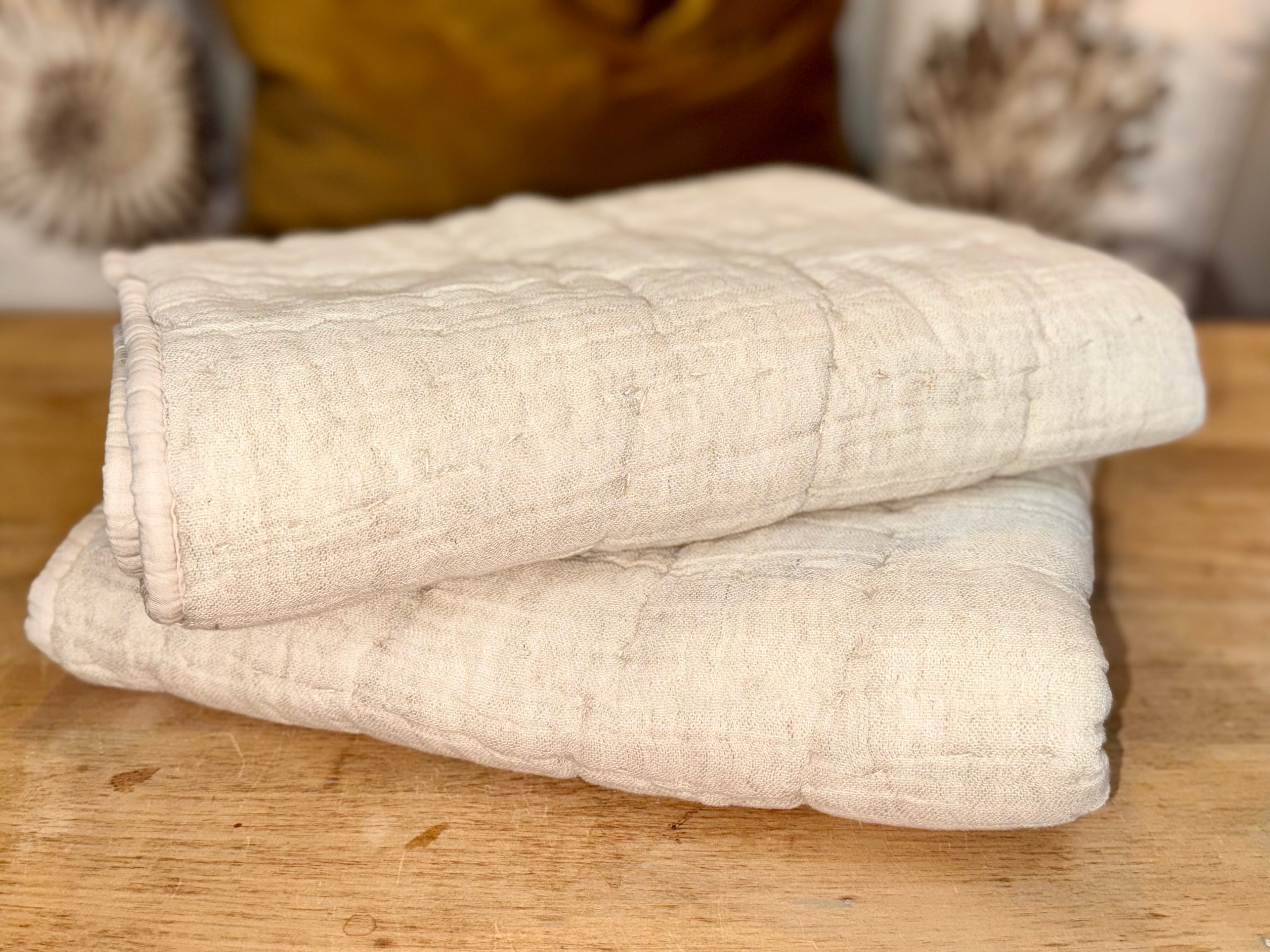 Pottery Barn Cloud Handcrafted Cotton Linen Quilt Pillow Shams, Standard (Set of 2)