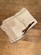Vintage Natural Linen Napkins w/Intricate Lace and Embroidery Detail (Set of 6)