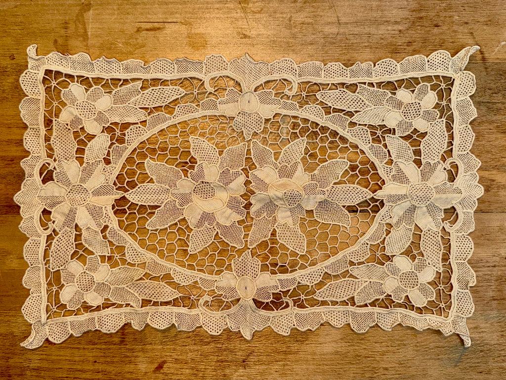 Vintage Burano Lace Doily: 1960s Italian Needle & Crochet Floral Design (Set of 6)