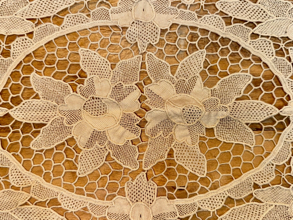 Vintage Burano Lace Doily: 1960s Italian Needle & Crochet Floral Design (Set of 6)