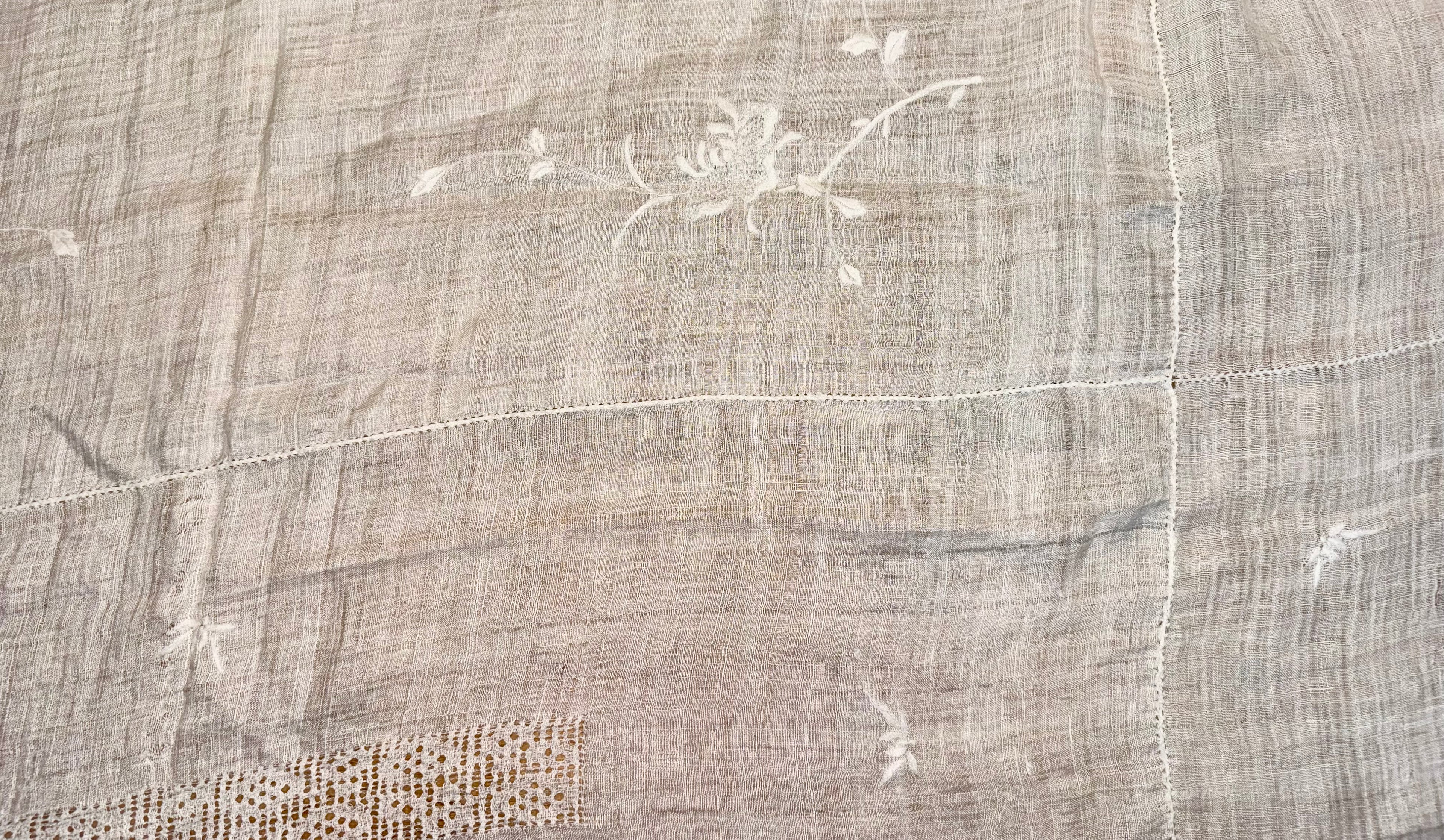 White Vintage Sheer Linen/Cotton Table Cloth