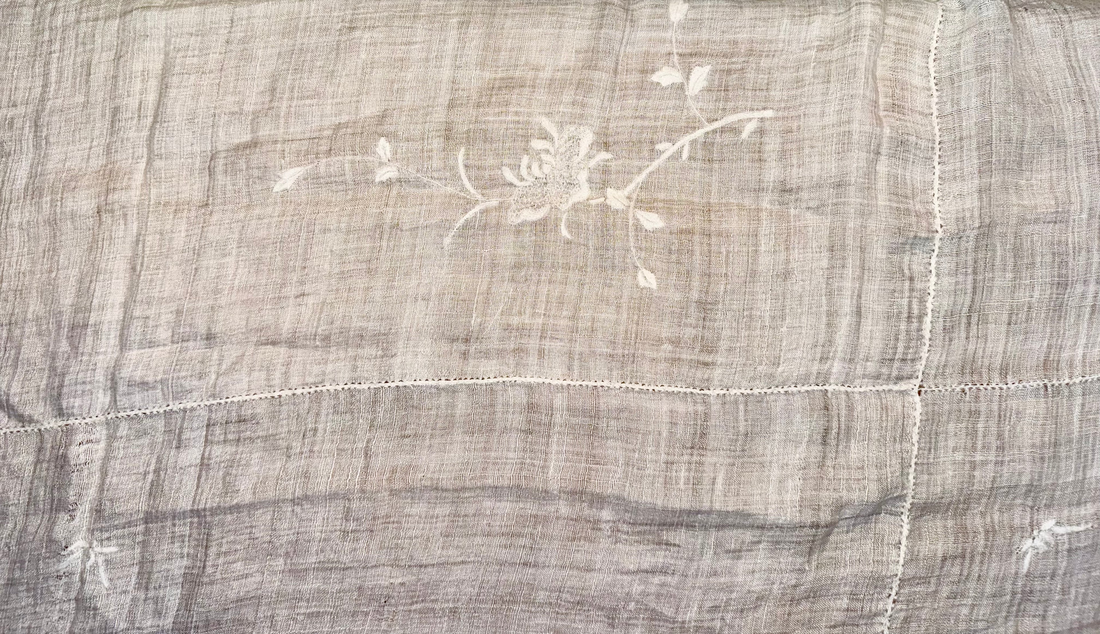 White Vintage Sheer Linen/Cotton Table Cloth