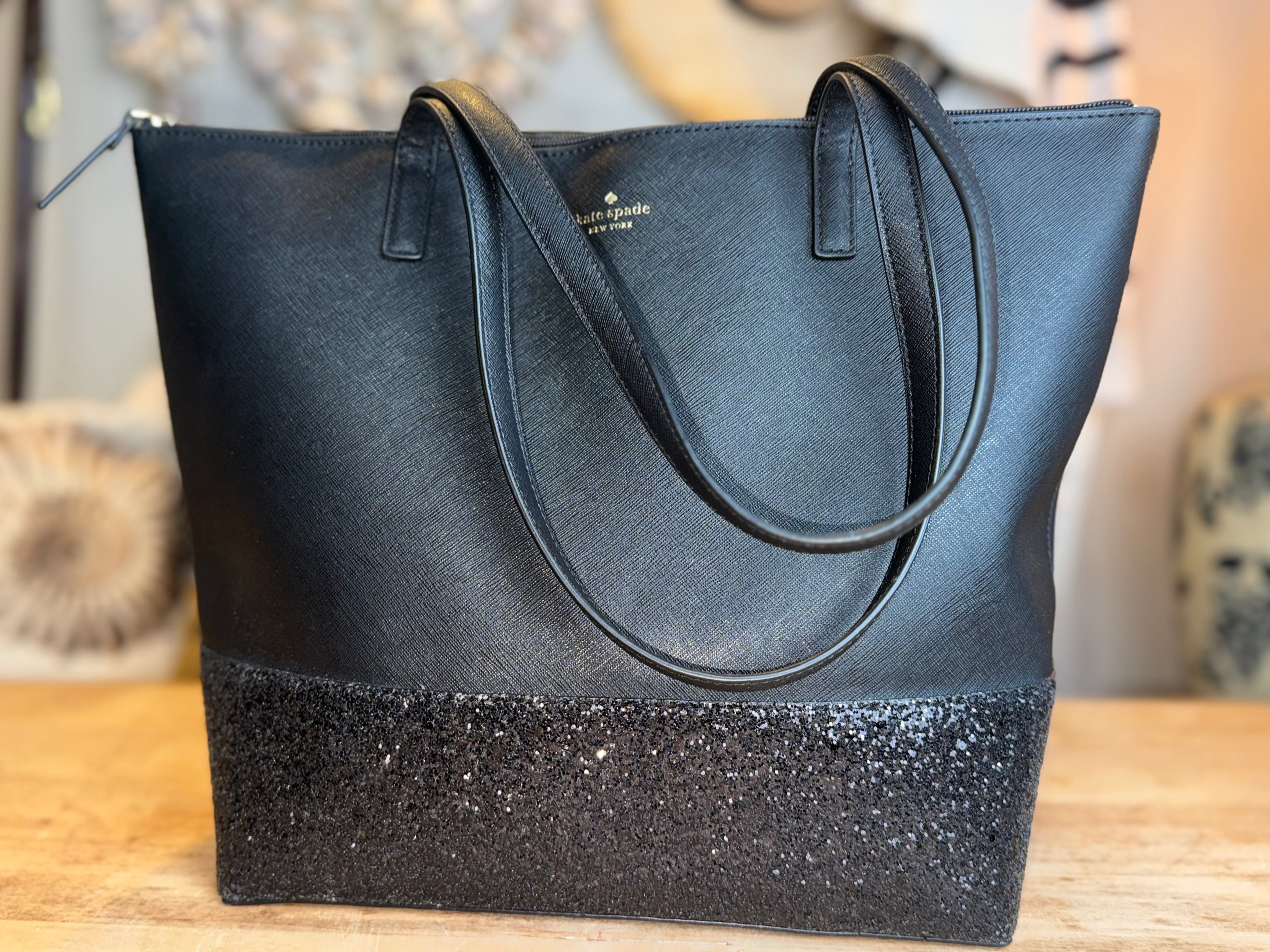 Kate Spade New York Greta Court Penny Tote Bag w/ Black Glitter