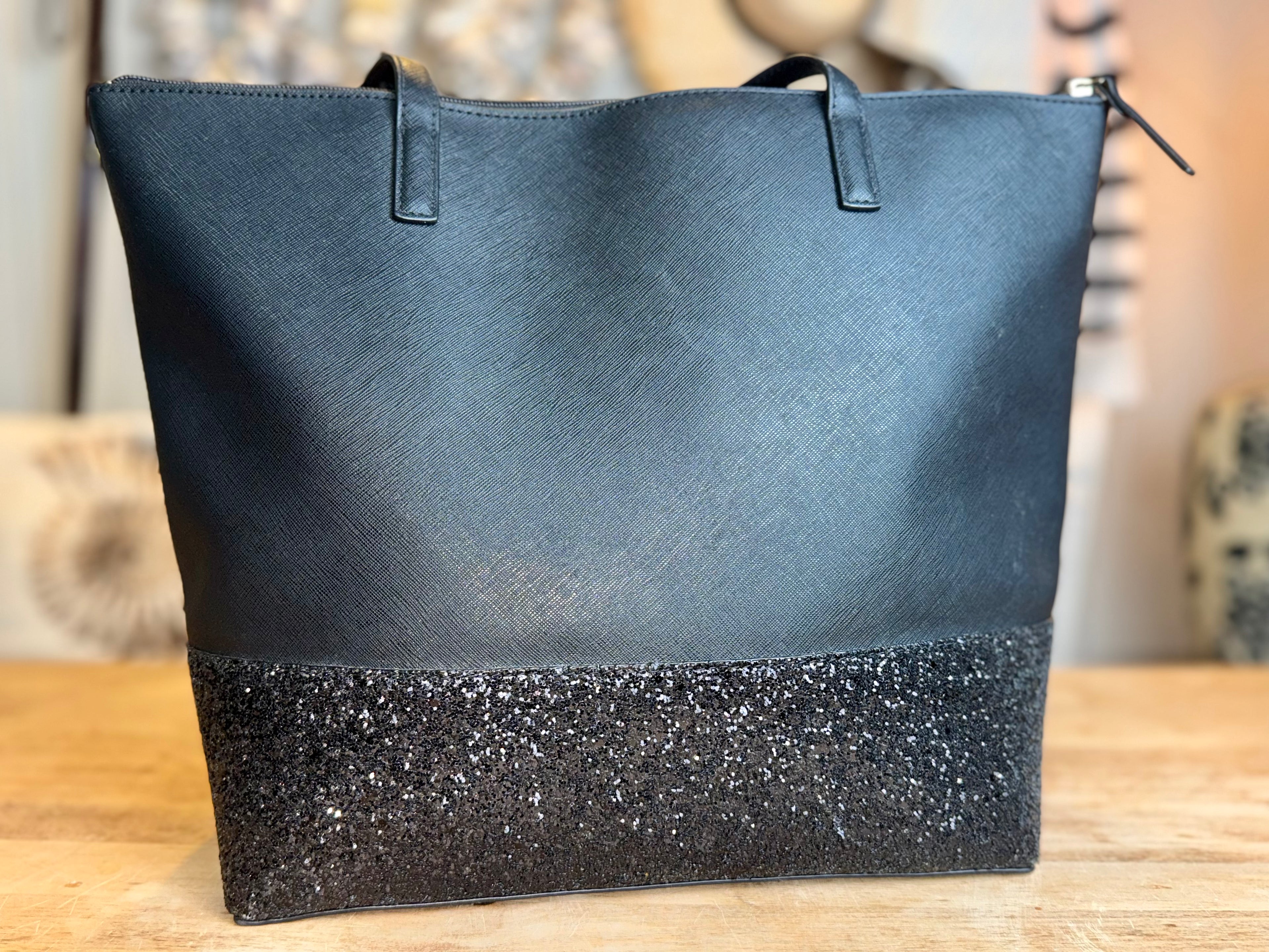 Kate Spade New York Greta Court Penny Tote Bag w/ Black Glitter