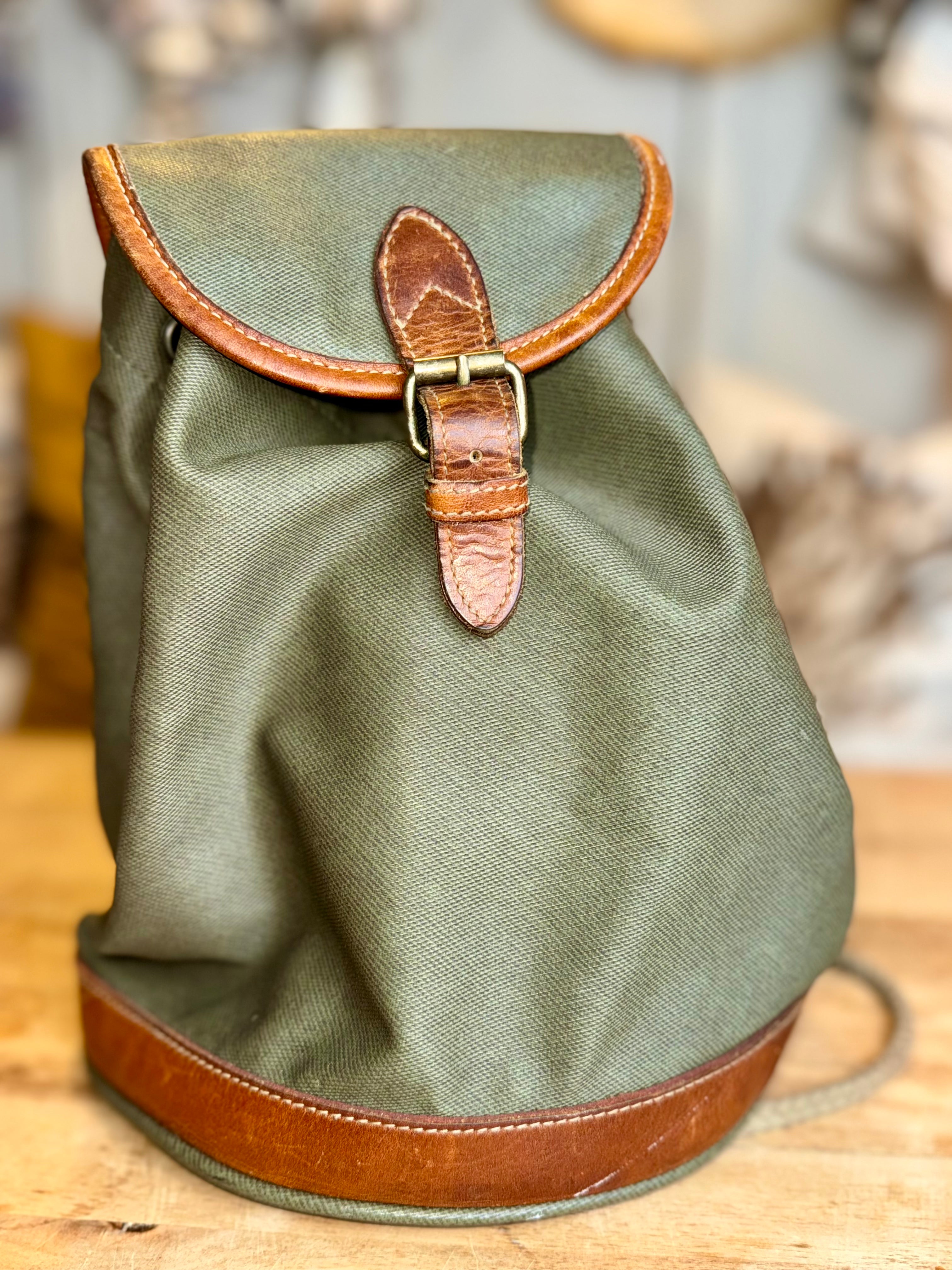 G.H. Bass and Co. Green Vinyl & Leather Backpack