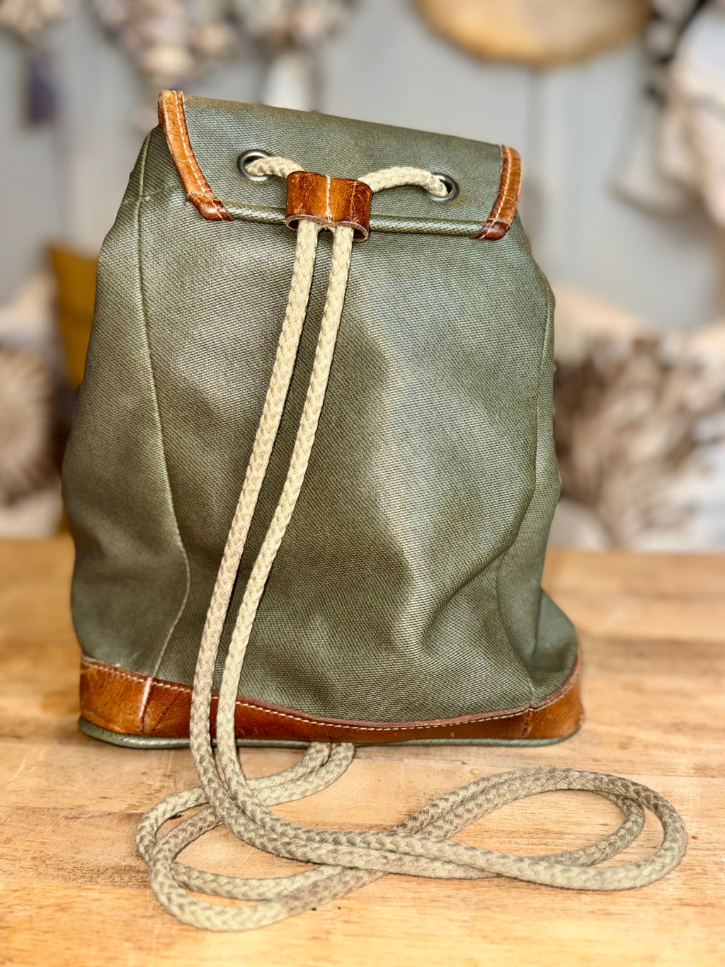 G.H. Bass and Co. Green Vinyl & Leather Backpack
