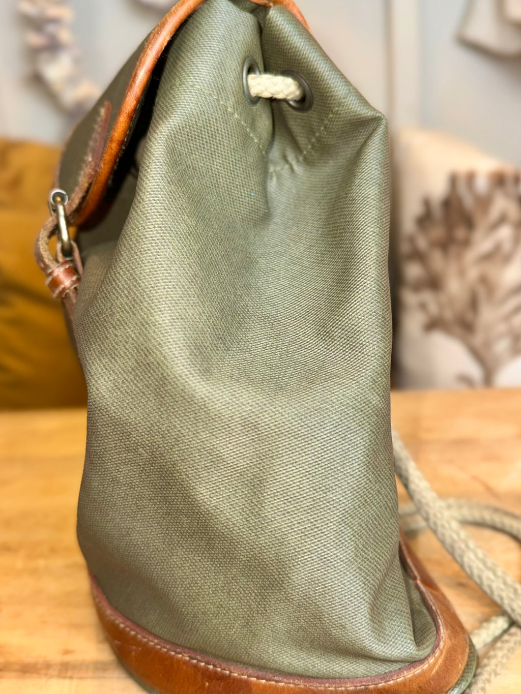 G.H. Bass and Co. Green Vinyl & Leather Backpack