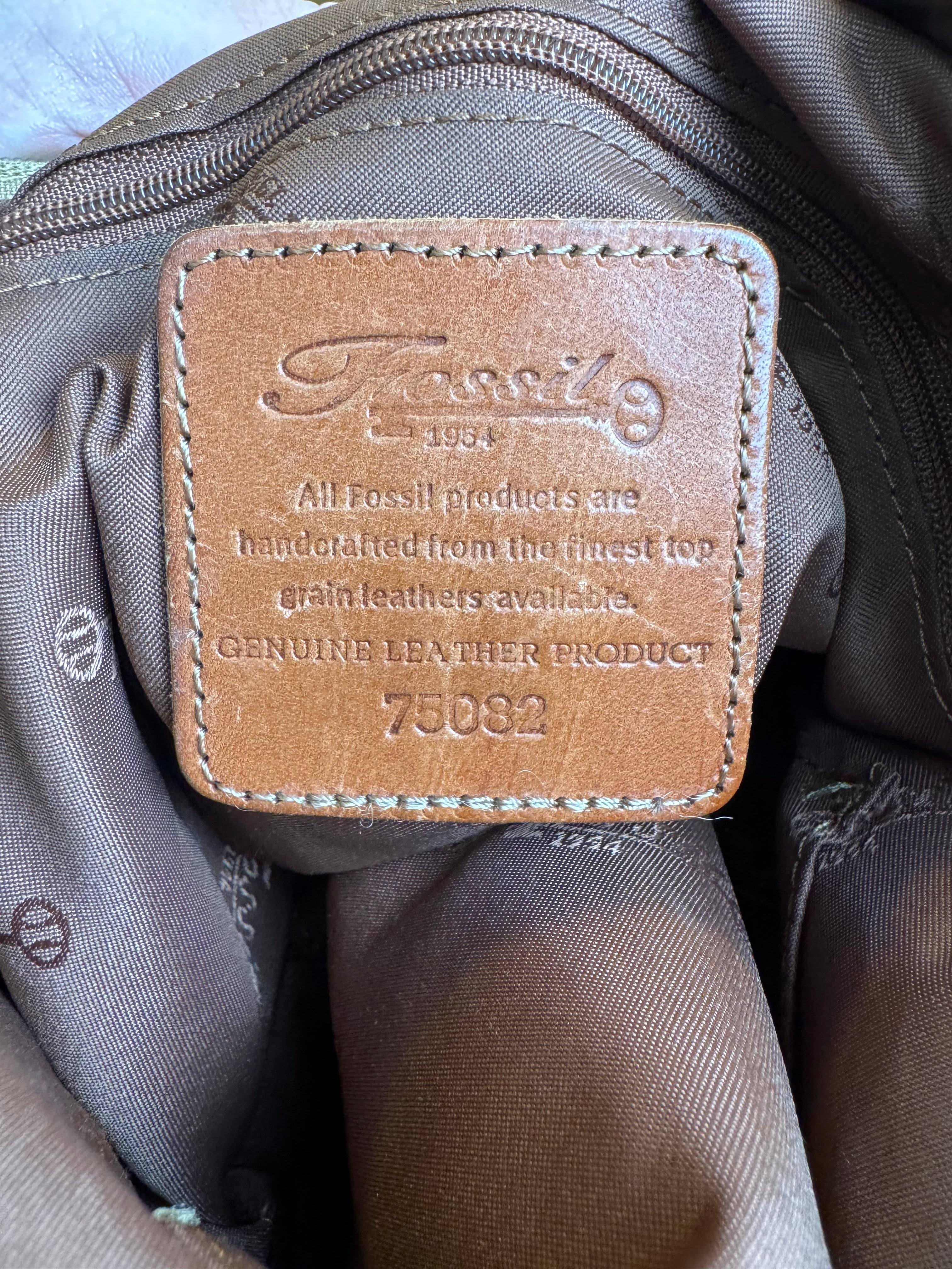 Vintage Fossil Tapestry/Leather Saddle Bag