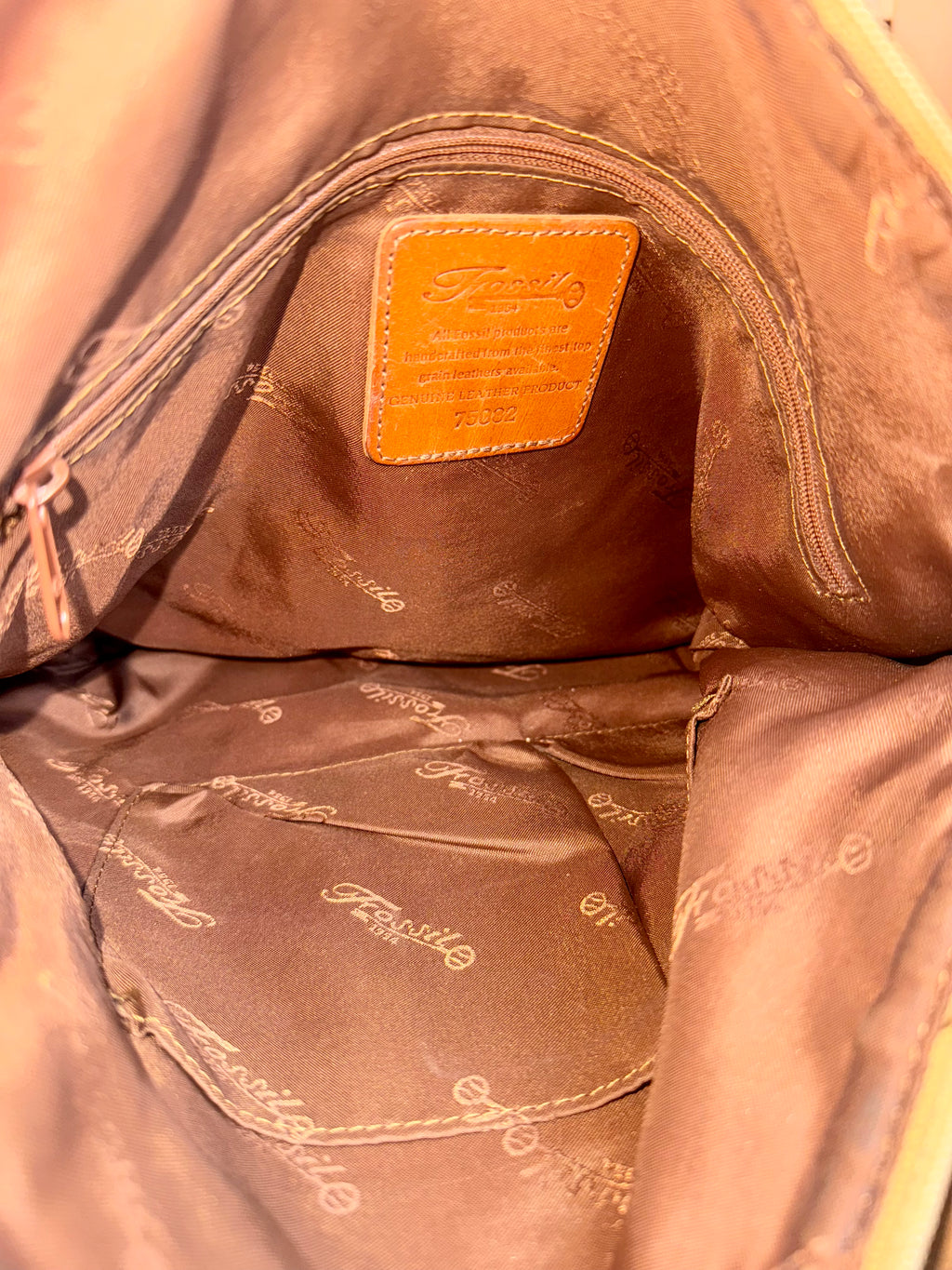 Vintage Fossil Tapestry/Leather Saddle Bag