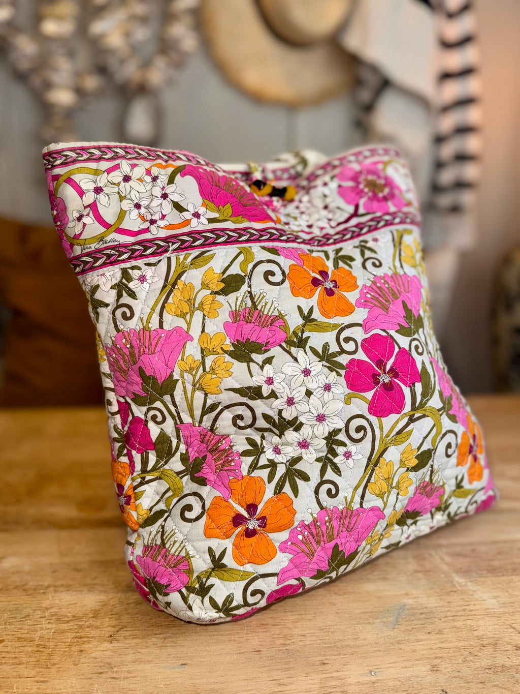 Vera Bradley Tea Garden Tote Bag with Tortoise Shell Toggle closure