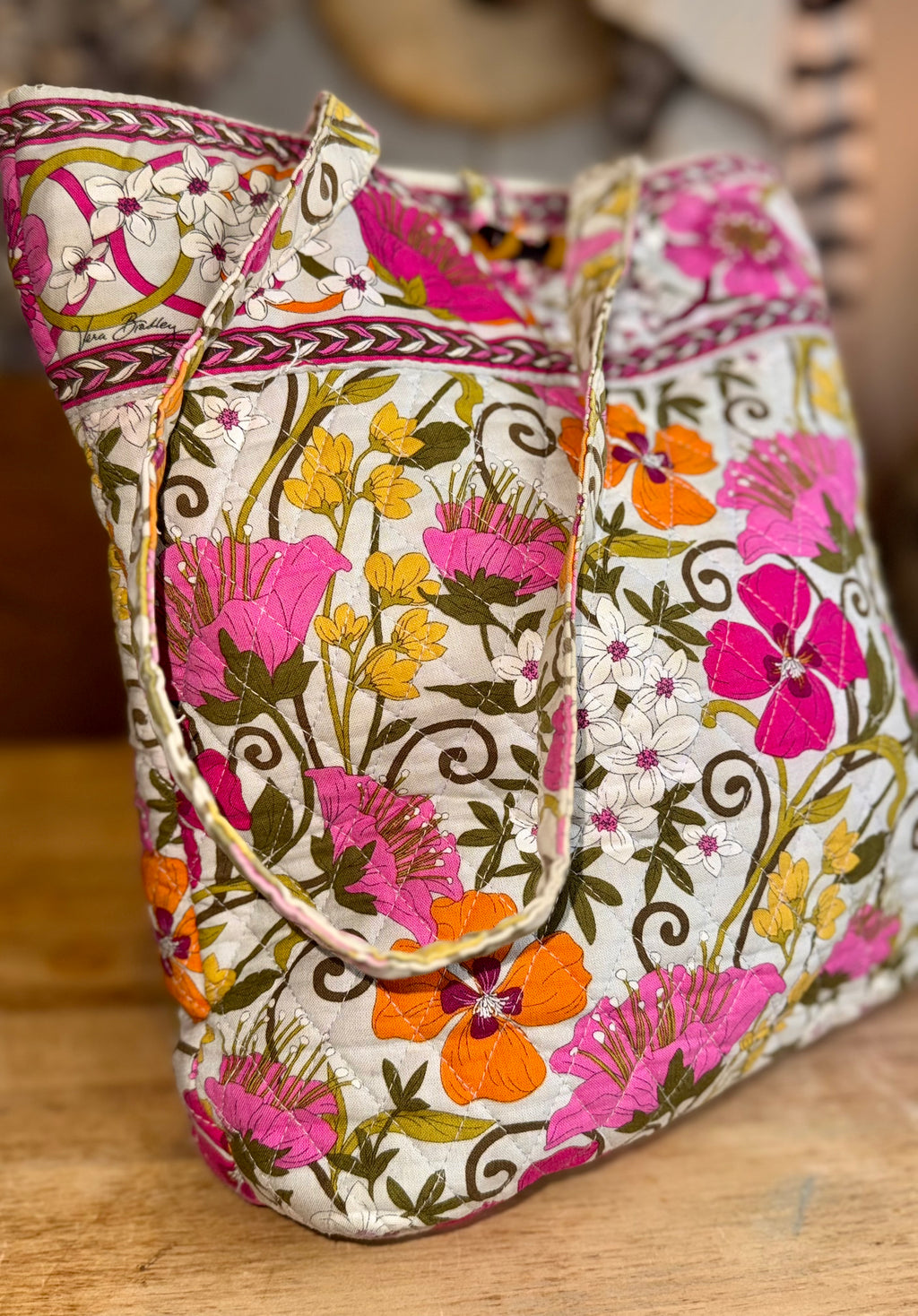 Vera Bradley Tea Garden Tote Bag with Tortoise Shell Toggle closure