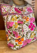 Vera Bradley Tea Garden Tote Bag with Tortoise Shell Toggle closure