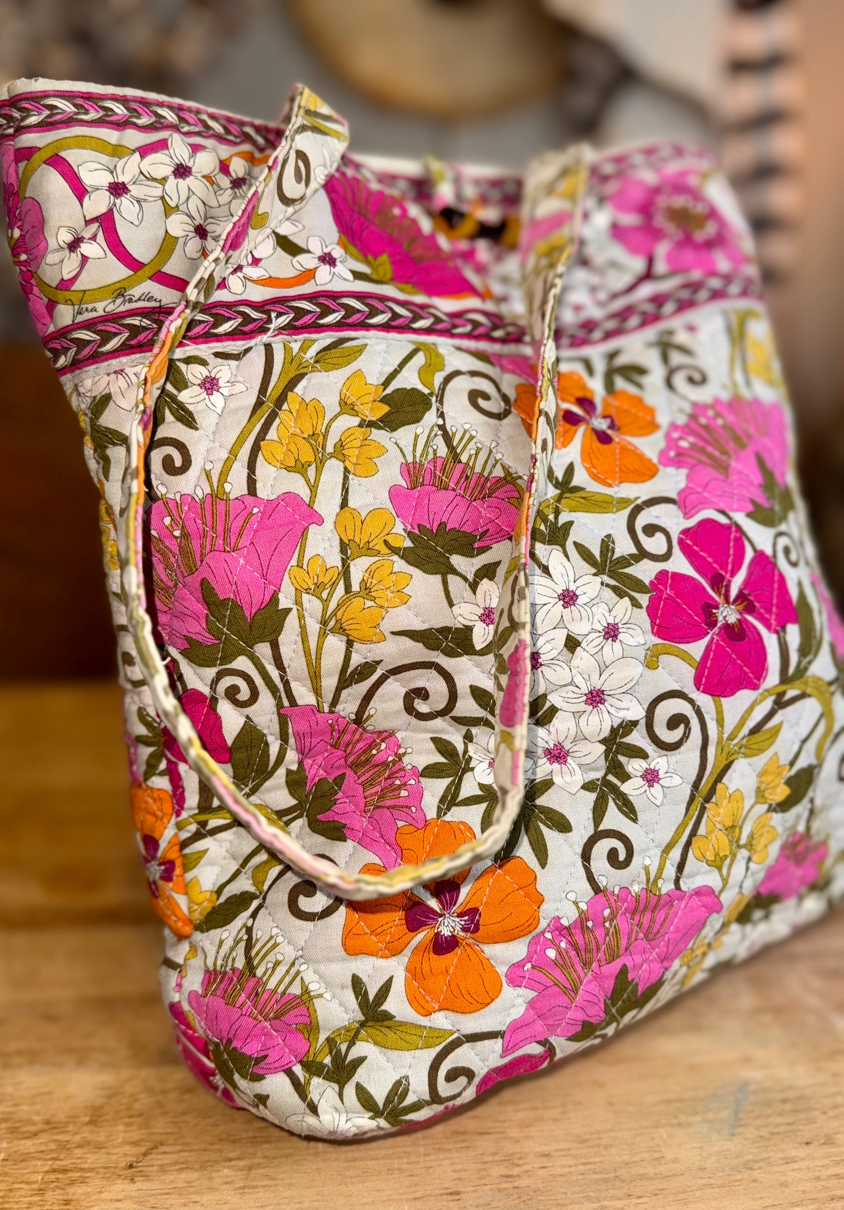 Vera Bradley Tea Garden Tote Bag with Tortoise Shell Toggle closure