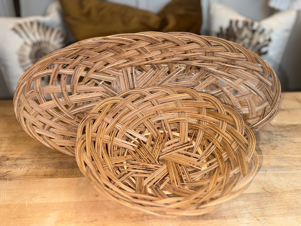 Set of 2 Handwoven Wicker Baskets – Open-Weave Decorative Bowls