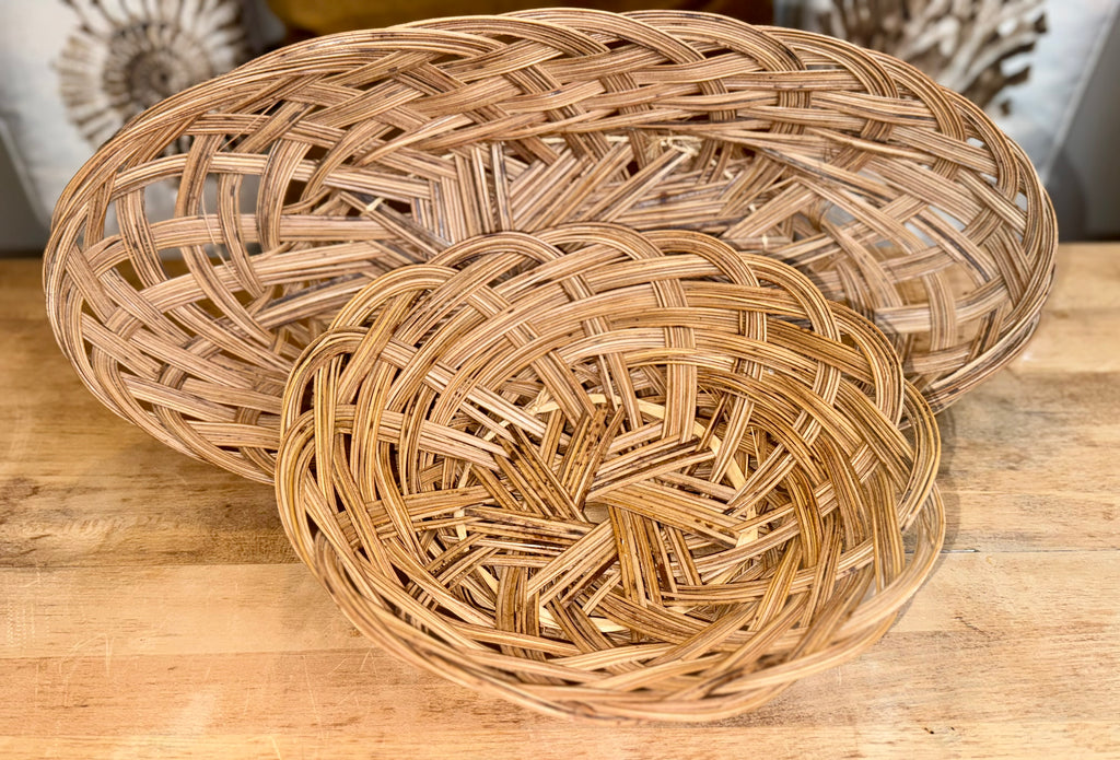 Set of 2 Handwoven Wicker Baskets – Open-Weave Decorative Bowls