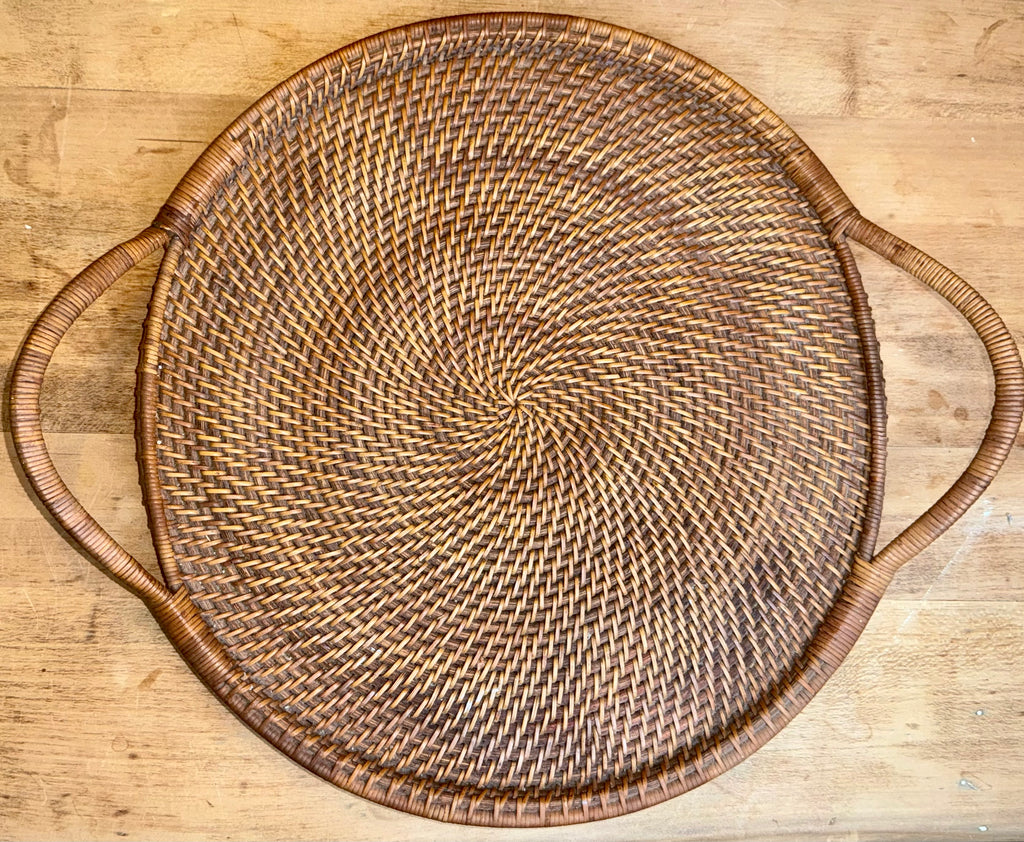 Pampered Chef Handwoven Wicker Serving Tray – Rectangular Basket Tray