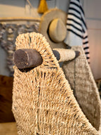 Handwoven Seagrass & Wire Market Basket with Wooden Handle – Large Decorative Storage Tote