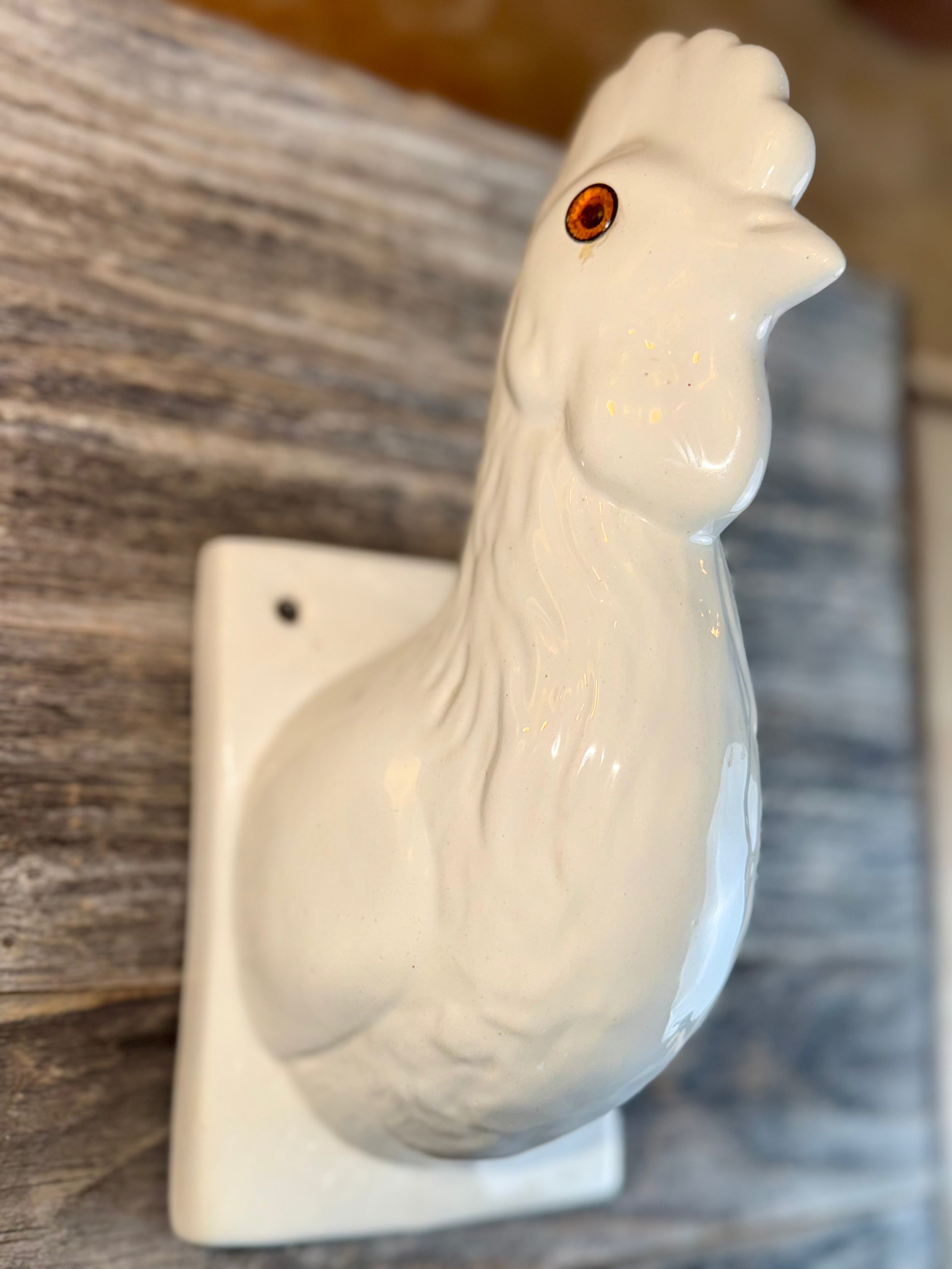 Vintage White Ceramic Rooster Wall Hook Decor
