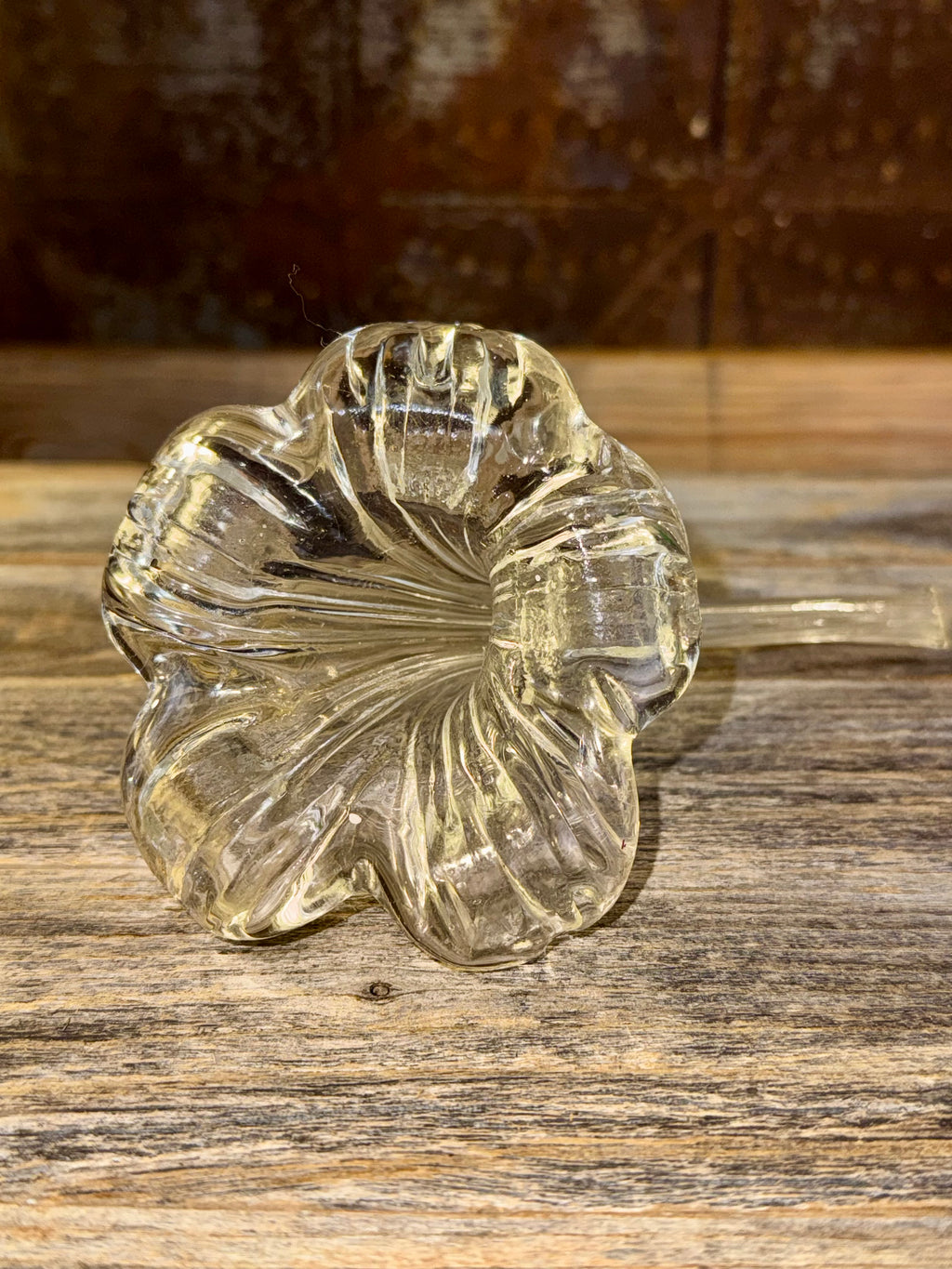 Iridescent and Clear Hand Blown Art Glass Flower Vase.