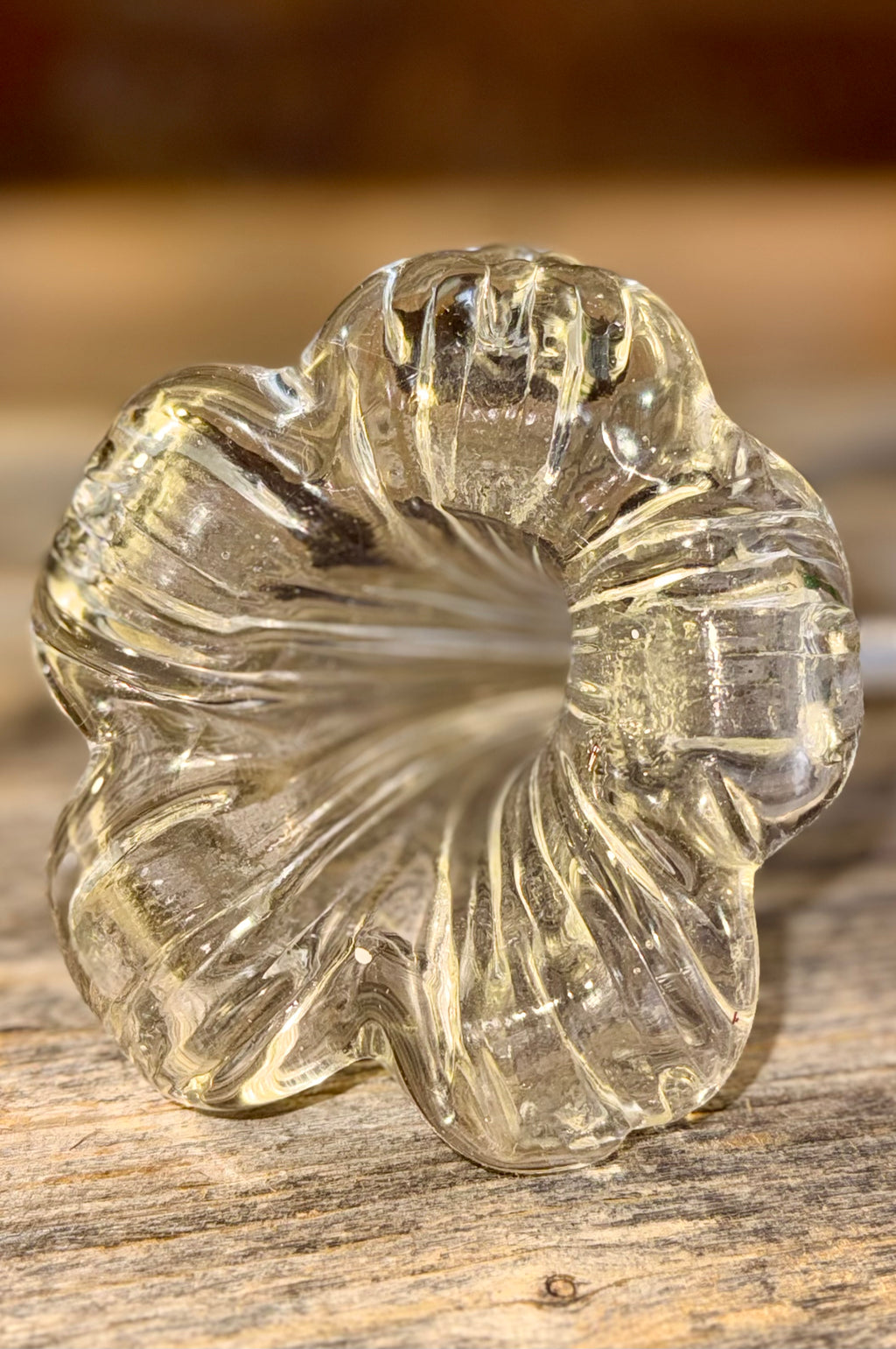 Iridescent and Clear Hand Blown Art Glass Flower Vase.