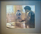 Natural Frame w/ A Print Of A Lady In A Room At A Table