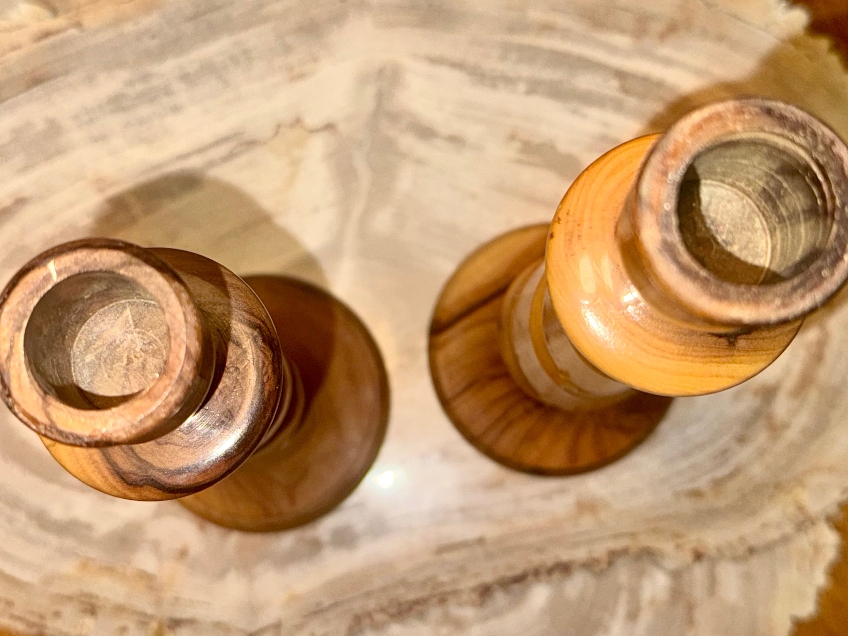 Olive Wood Candle Stick Holder Set