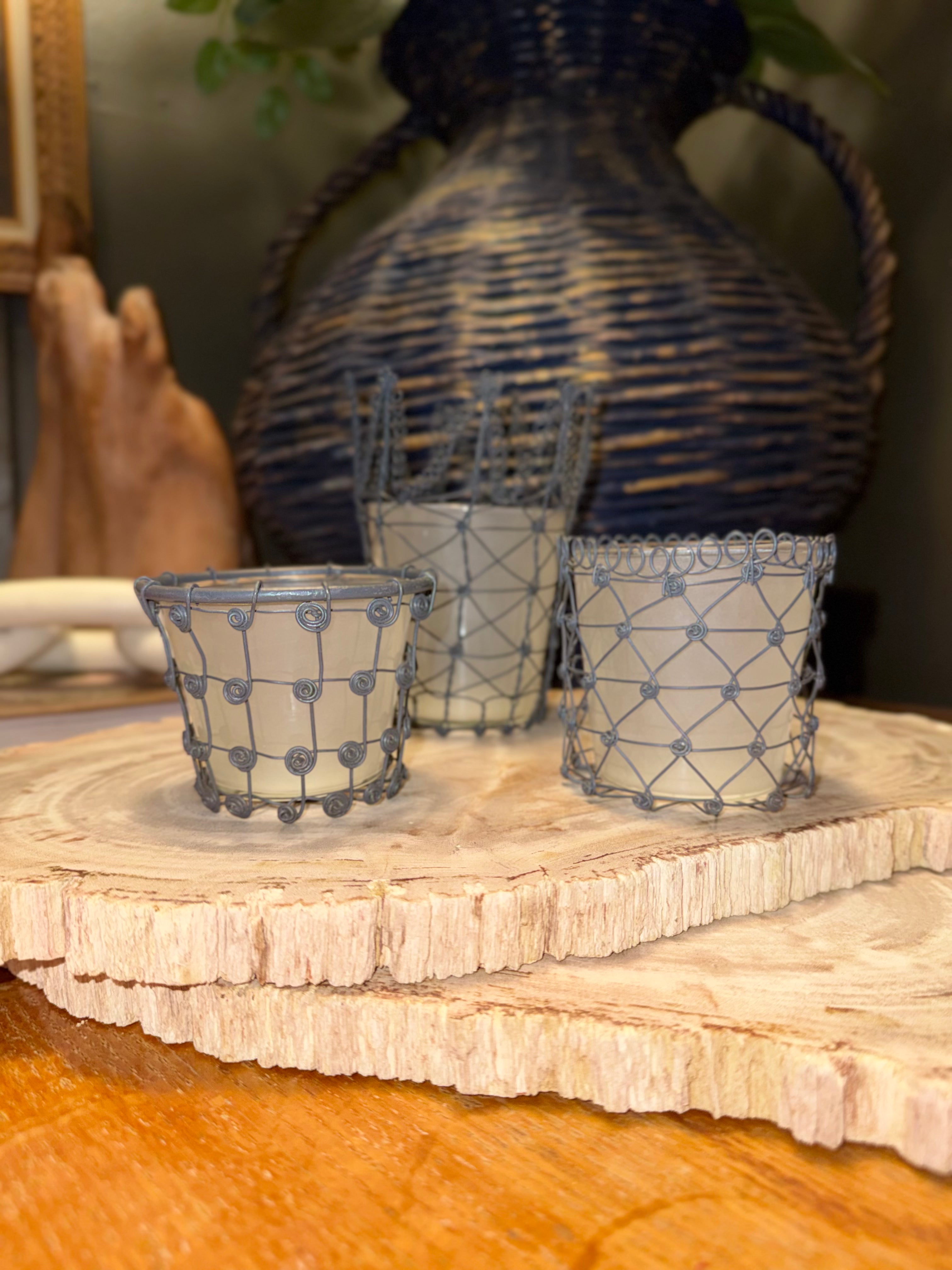 Iron and Frosted Glass Votive Set