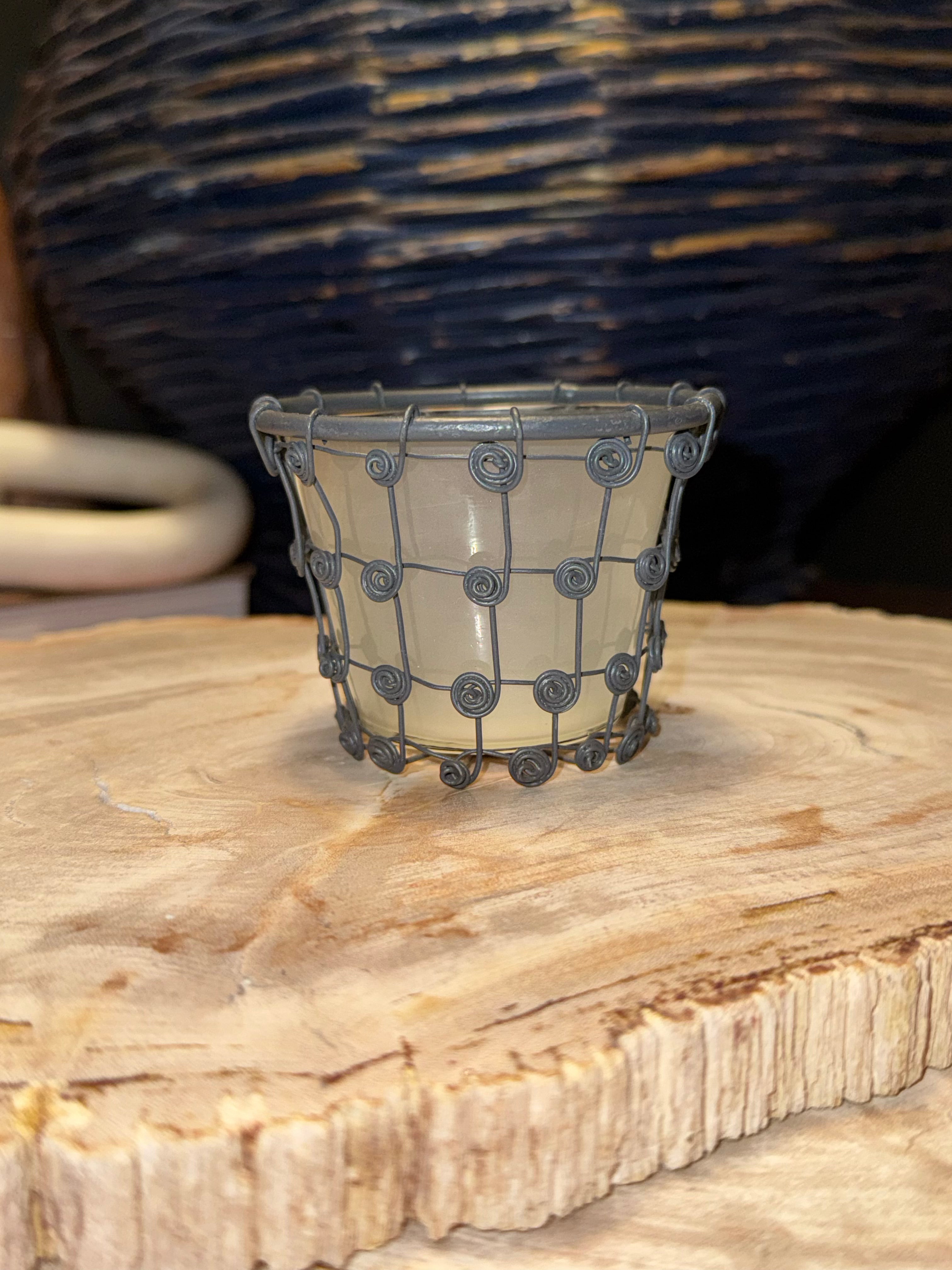 Iron and Frosted Glass Votive Set