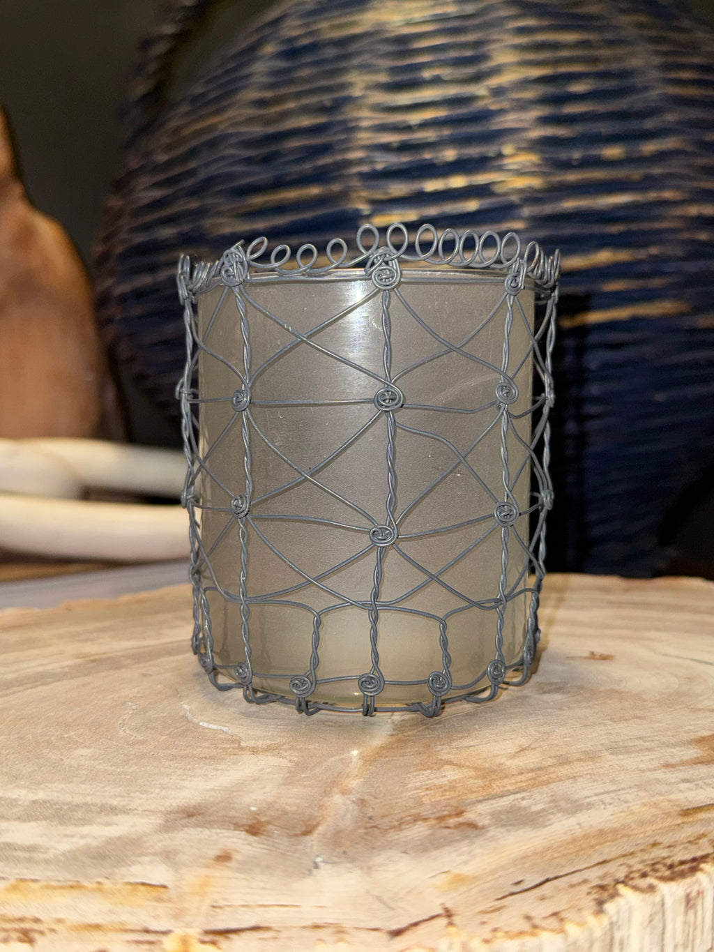 Iron and Frosted Glass Votive Set