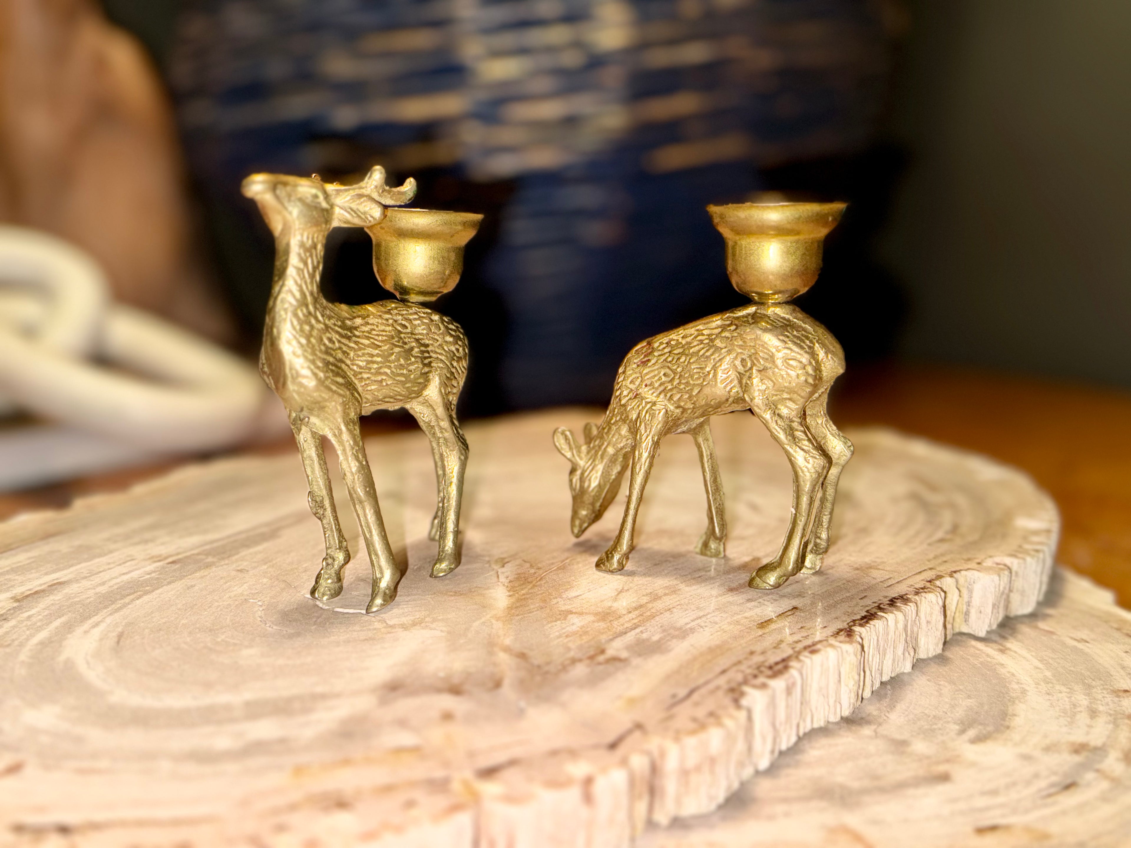 Brass Deer Candle Holder Set