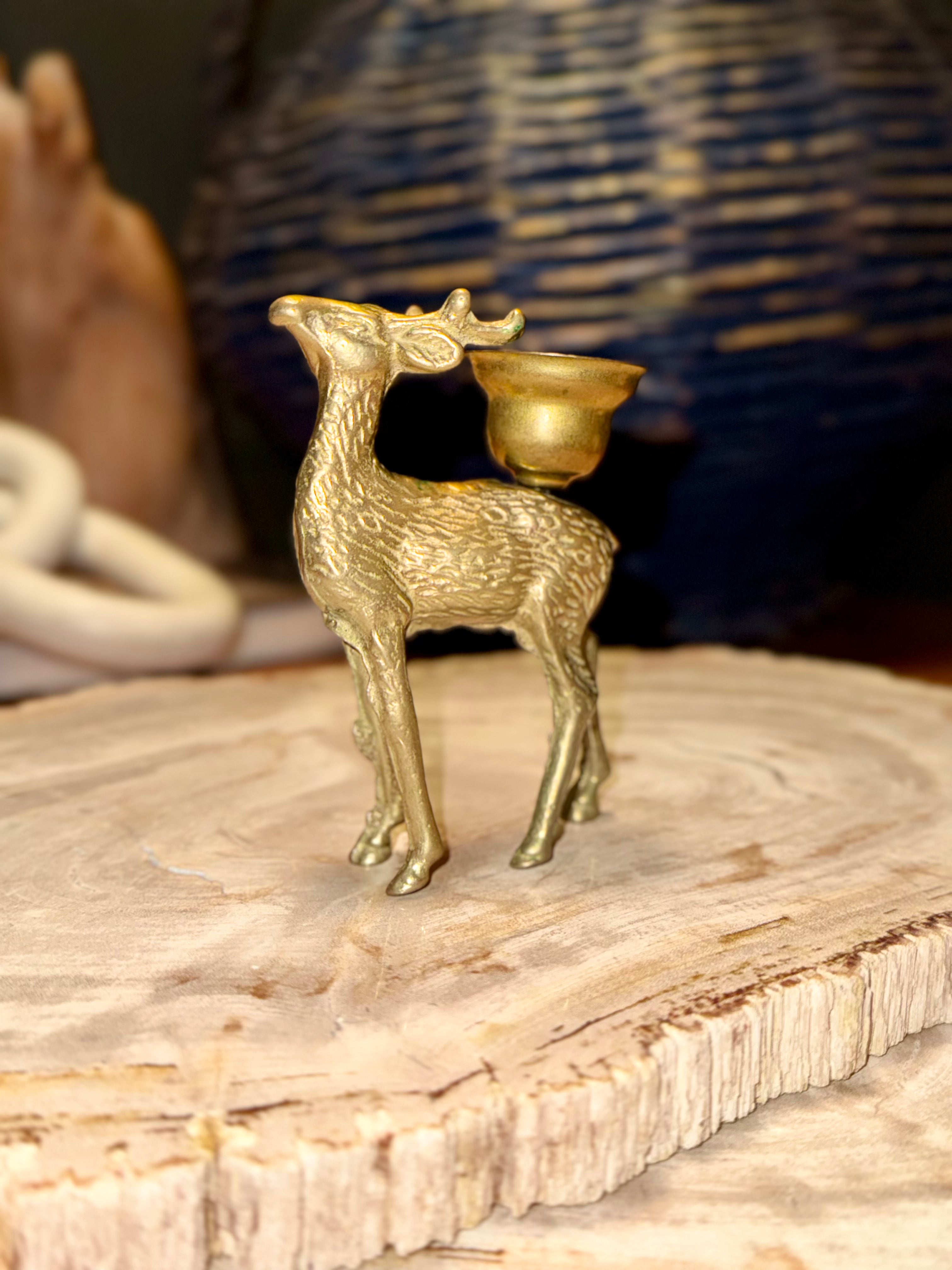 Brass Deer Candle Holder Set