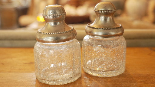 Vintage Croscill Saxony Silver and Crackle Glass Jar (Set of 2)