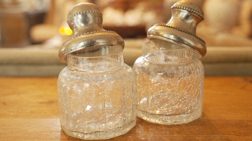 Vintage Croscill Saxony Silver and Crackle Glass Jar (Set of 2)