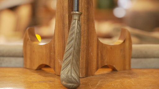 Vintage Brass Feather Fireplace Damper Hook